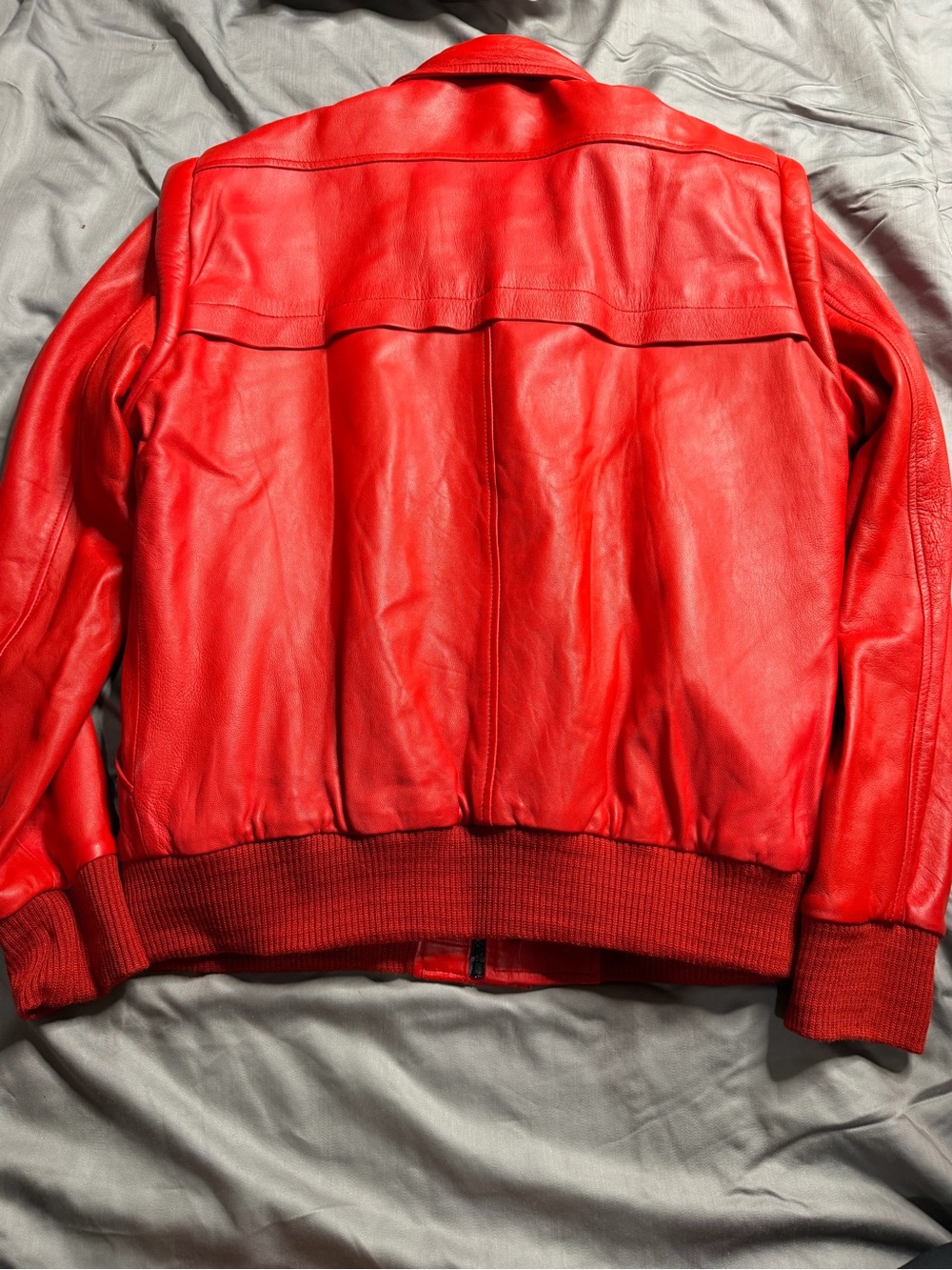 Real Leather Red Cobra Patch Bomber Jacket - Picture 4 of 4